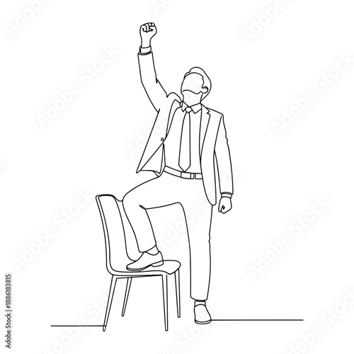 A black and white line drawing of a man on a chair vector illustration