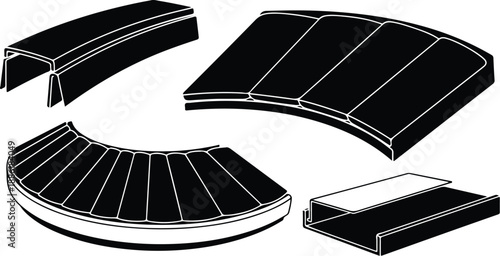 Black and white illustration of various curved ramp designs