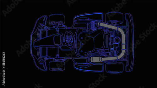 Automotive Chassis Blueprint: Underside View of Car Mechanical System