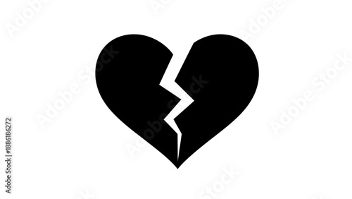 Black Broken Heart Icon Isolated on White Background, Symbol of Sadness and Heartbreak
