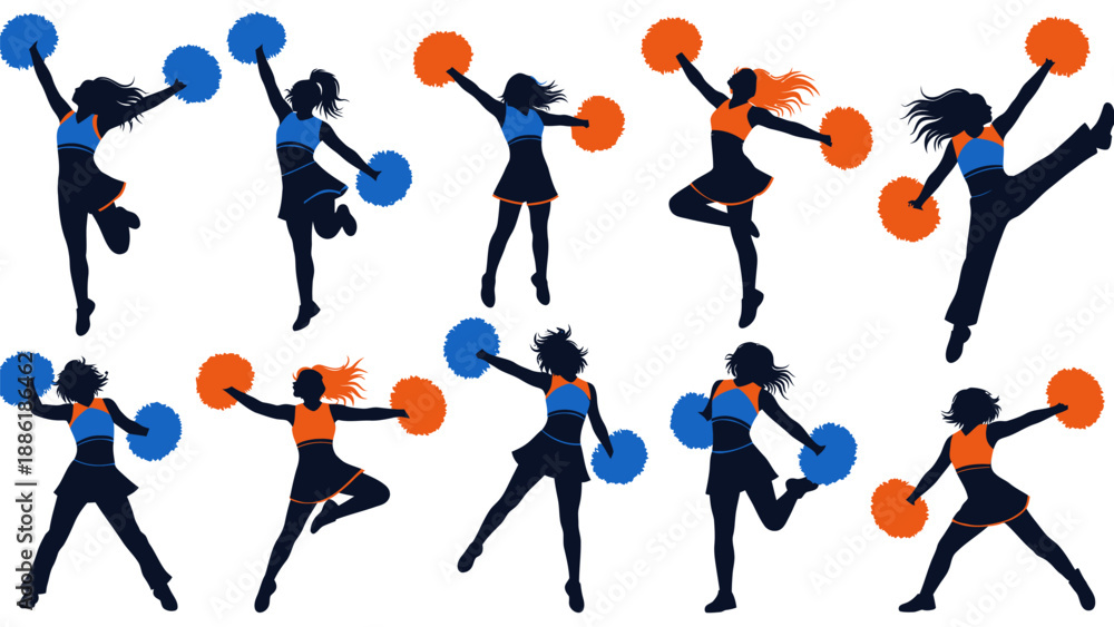 Fototapeta premium Cheerleader Silhouettes with Pom Poms - Dynamic Poses