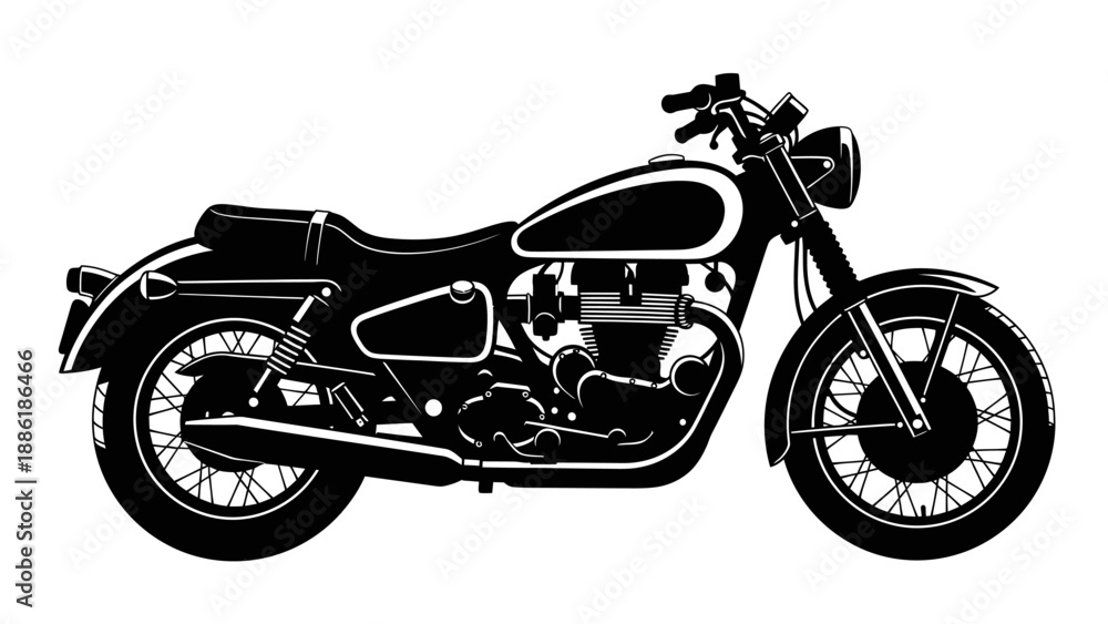 Fototapeta premium Classic Motorcycle Silhouette, Vintage Style, Retro Vehicle