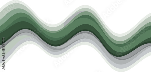 Wavy layered green and grey abstract shapes on a wavy background viewed from directly above