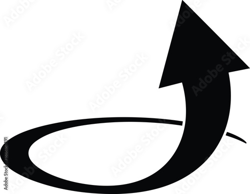 A black arrow curving upward in a circular motion on a plain background from a straightforward viewpoint