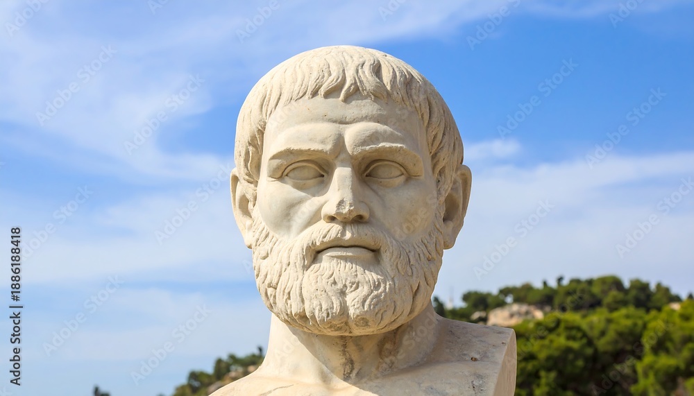 Fototapeta premium Ancient Greek Philosopher Statue Outdoor Monument.