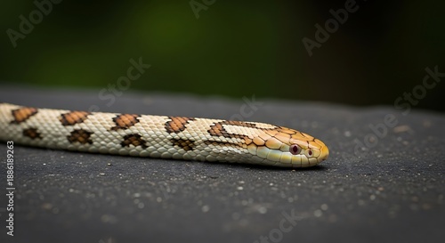 Close-up of a Pine Snake Head on a Dark Surface.