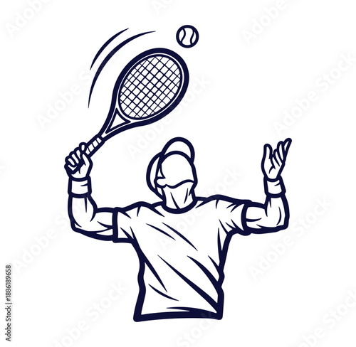Tennis player in action serving the ball vector illustration isolated on white background