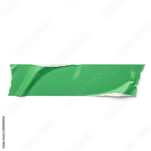 Close-up of a vibrant green piece of adhesive tape on a white background.