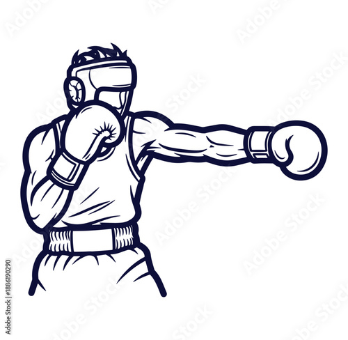 Vector illustration of a boxer wearing protective gear executing a punching motion