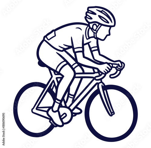 Vector illustration of a cyclist riding a road bike in profile on white background