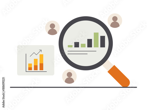 An illustration depicting the process of examining and interpreting data, often to identify trends or understand user behavior. Research illustration. Flat vector concept.