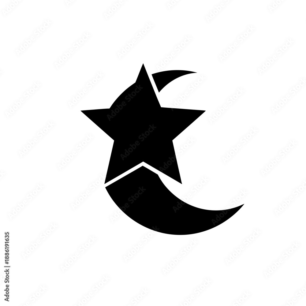 Obraz premium Black star and crescent moon symbol.