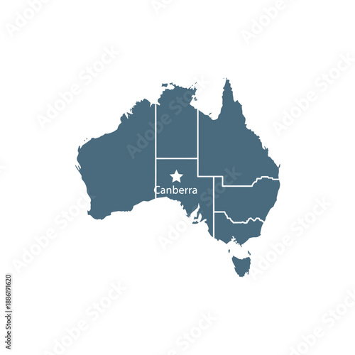 Australia map with Canberra marked.