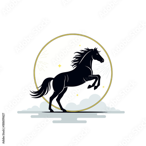 Black Horse Silhouette in Circle.