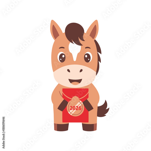 Cartoon horse with red medal.