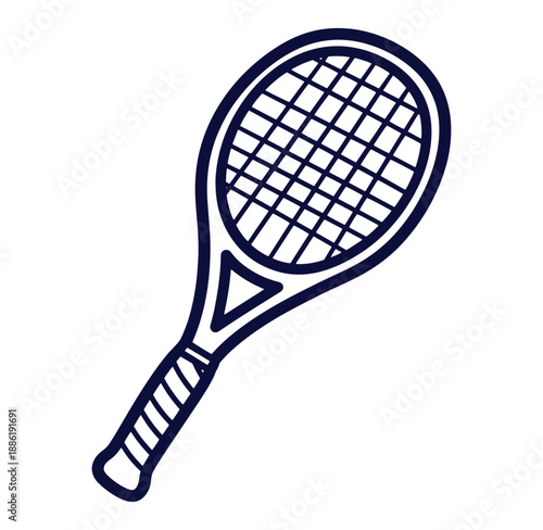 Vector illustration of a tennis racket with a simplified linear style perfect for design elements.
