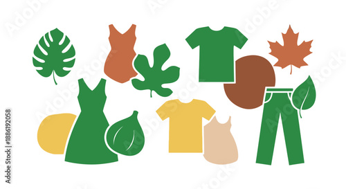 Sustainable Fashion Icons: Clothes, Leaves, Fruits, and Plants