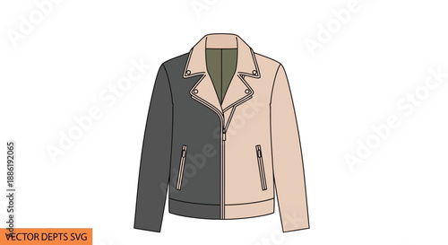 Biker Jacket Fashion Design Illustration Two Tone Color Block
