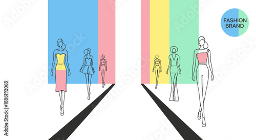 Fashion Show Runway - Models Walking with Colorful Background