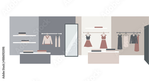 Modern Clothing Store Interior with Dresses and Racks