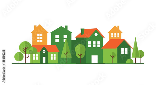 Vector Illustration of Suburban Houses and Trees