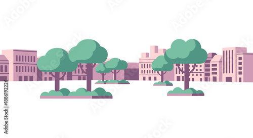 Urban landscape illustration with trees and buildings