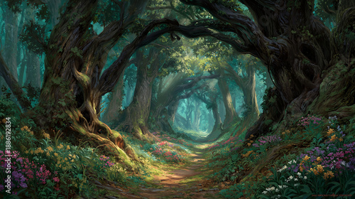 Fantasy forest dreamlike environment