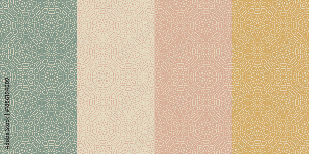 Fototapeta premium Geometric Islamic pattern set with arabic star ornament. Seamless oriental vector background