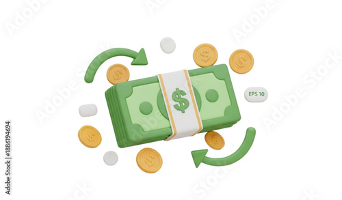 Cashback moneyback concept with dollar stack 3D vector illustration