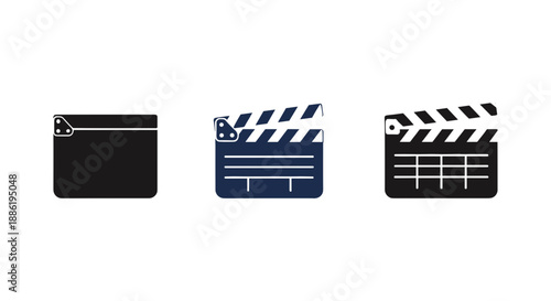 Set of Movie Film Clapperboard Icons in Flat and Minimalist Style for Cinema Production and Video Industry Vector
