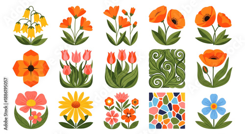 Modern Vector Flat Design Floral Illustrations Set for Web Graphic Design Marketing and Spring Summer Decor