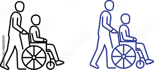 Caregiver assisting disabled person in wheelchair, support and help