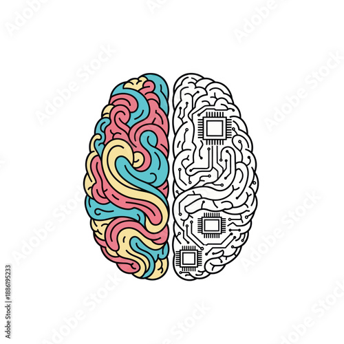 Human Brain Illustration with Circuitry Design.