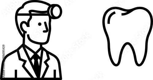 Dentist with headlight examining tooth, dental care professional