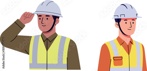 Professional Construction Workers Wearing Safety Helmets and Vests