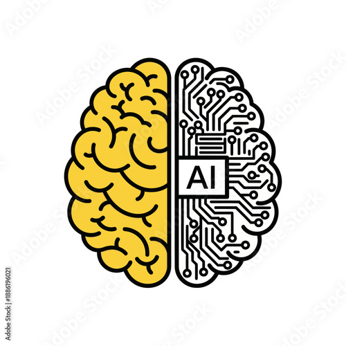 Human Brain and Artificial Intelligence Illustration.
