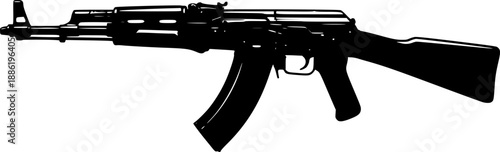 Ak 47 assault rifle vector black silhouette print design
