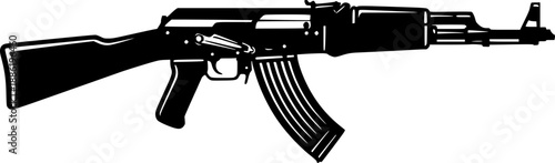Ak 47 assault rifle vector black silhouette print design
