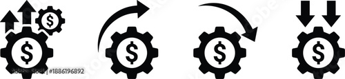 Set of flat vector icons featuring black upward and downward arrows with percentage symbols representing interest rate fluctuations.