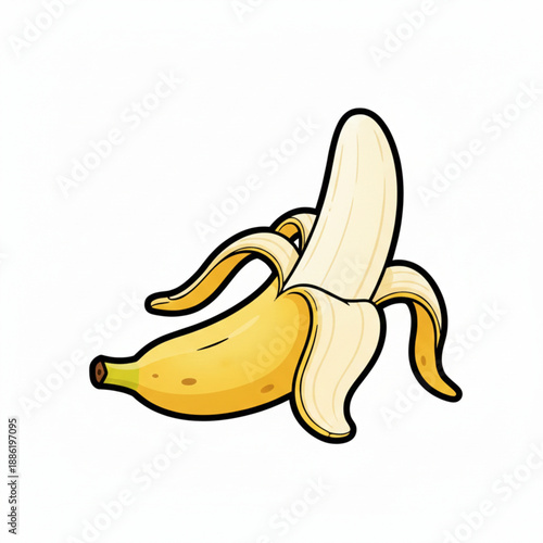 Yellow banana vector illustration. Fresh fruit isolated on white background. Hand drawn peeled and bitten banana cartoon style.

