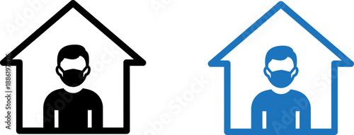 People wearing masks in house icons, quarantine and social distancing concept