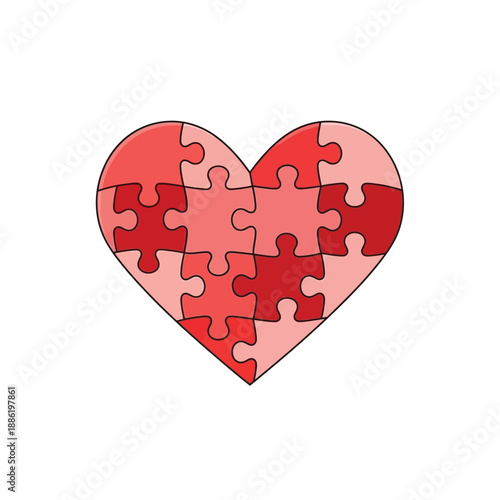 Heart Shaped Puzzle Pieces Connected Together.