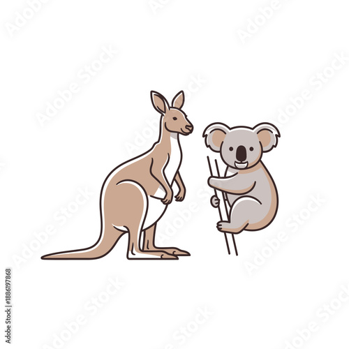 Kangaroo and koala standing together.