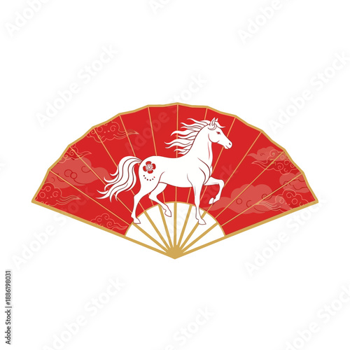 White Horse on Red Fan.