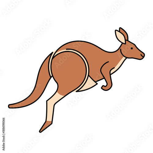 Brown kangaroo in motion profile view.