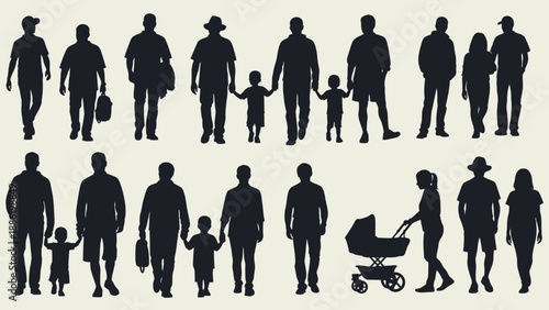 Diverse Group of People Silhouettes Walking Together.