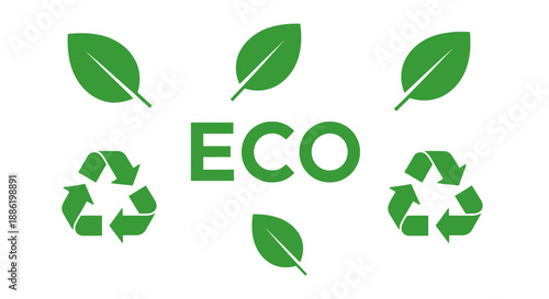 Eco friendly concept with green leaves and recycling symbols