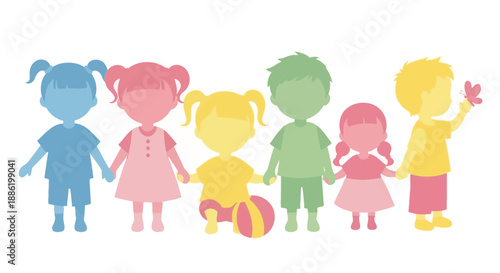 Diverse Children Silhouette Holding Hands, Childhood Fun