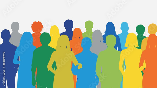 Diverse Group of People Silhouettes in Vibrant Colors.