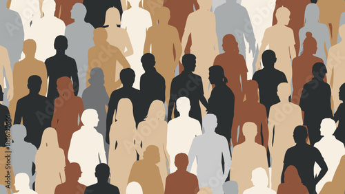 Diverse Crowd Silhouette Abstract Background.